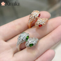 ⭐ Nguyên Bản Sang Trọng Full Kim Cương Mắt Đỏ Đôi Đầu Rắn Hoa Hồng Vàng Nhẫn Nữ Phù Hợp Sinh Nhật Trang Sức ❤