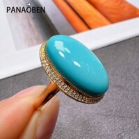 ♥ Nhẫn Bạc 925 Đính Đá Ngọc Lam Hình Oval Phong Cách Dân Tộc Cổ Điển Đơn Giản Dành Cho Nữ