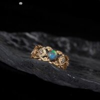 ♥ Nhẫn Đính Đá Opal Lấp Lánh Sang Trọng Phong Cách Retro Cho Nữ