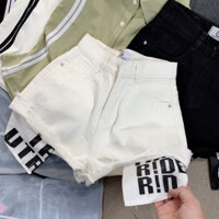 [ nhatran ] Quần đùi short jean nữ lưng cao rách xước chất Denim Pants túi lòi in chữ