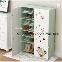{ NHIỀU LỰA CHỌN } TỦ NHỰA ĐỂ GIÀY ĐA NĂNG THÔNG MINH 2 Ô TO + 12 Ô NHỎ (chia ô) MÀU CỐM CỬA TRẮNG GẤU