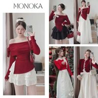 ( Nhiều mẫu ) Set đồ nữ màu đỏ mặc Giáng Sinh Noel Tiểu Thư Bộ áo + Chân váy dự tiệc đi chơi dễ thương trẻ trung T776G
