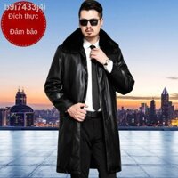 ☑ Nổ mẫu [Áo khoác da dáng dài] Áo gió nam dài qua gối cho giới trung niên và cao tuổi dày mùa đông