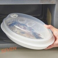 ~ Nồi hấp cá vi sóng Đĩa hấp thực phẩm đa chức năng Nhà bếp hình bầu dục Accessori [icebeauty888.vn]