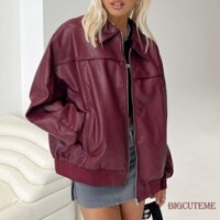 [] -Nữ Da Biker Áo Khoác Nhẹ Thường Ngày Thu Đông Tay Dài Có Khóa Kéo Áo Khoác Ngoài Dạo Phố