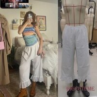 [] -Nữ Ruffle Hem Ống Rộng Co Giãn Eo Capri Quần. Trắng
