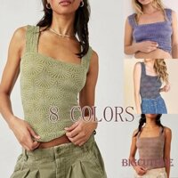 [] -Nữ Tank Top 3D Hoa Cổ Vuông Không Tay Họa Tiết Áo 2000 Quần Áo Thẩm Mỹ Dạo Phố Mùa Hè