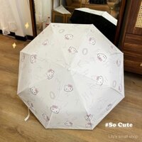 ⭐ ⭐ Ô dù nắng Hello Kitty, lớp phủ đen, ô dù hai công dụng cho nắng và mưa, ô bảo vệ UV cho phụ nữ, ô nhỏ gọn và di động.