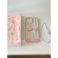 ♥ ♥ Ốp điện thoại in họa tiết viền ren phong cách Hàn Quốc, nơ hồng, phù hợp cho iPhone 15 Pro Max, Apple 14, 13, 12 cho phụ nữ ♥ ♥