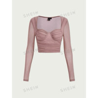 ( ORDER ) ( SẴN ĐEN S L ) Áo Thun Lưới Dài Tay Cổ Vuông Croptop
