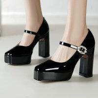 🍀 ORDER 🍀 Giày mũi tròn gót trụ tag kim loại khoen 11cm 34-39