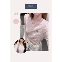 [ ORDER ] MIN É Áo Len Dệt Kim croptop chui đầu cổ V màu hồng dành cho nữ mùa thu 2025 dài tay ôm vừa vặn - ALD 02