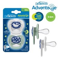 [ PA12004-INTL ] Bộ 2 ty ngậm đầu tròn Dr.Brown's Advantage, phát sáng dạ quang ( 0-6m )