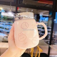 ℗ ✟ Phiên bản Hàn Quốc cốc sứ ins dung tích lớn có nắp gương thìa hình trái tim cô gái dễ thương cốc tiện dụng sáng tạo