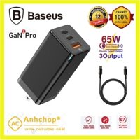 | Phiên Bản Mới | Củ Sạc Nhanh Baseus 65W GaN 3 Pro Sạc Cho Laptop macbook iPad iPhone Samsung Chân Dẹp Gập Tiện Lợi