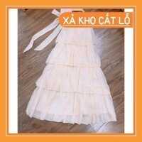 [ PHONG CÁCH HÀN QUỐC- SANG CHẢNH] Đầm maxi đi biển nơ cổ xòe tầng Ocean Dress