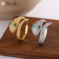 ❤ Phong Cách Mới Nguyên Bản Mắt Xanh Full Kim Cương Vàng Rắn Nhẫn Nữ Thời Trang Độc Đáo Năm Rắn Trang Sức