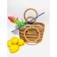 ( QUÀ TẶNG BẠN NỮ ) Túi Mây Xách Tay/ Đan Thủ Công/ Phong Cách Vintage Boho/ Kích Thước: 22*10*H17/26cm