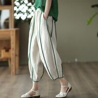 ❈ ❈ Quần dài đến mắt cá chân bằng vải lanh Cotton sọc mỏng dành cho nữ Quần Hallen cao cấp Quần thường ngày Quần mỏng vừa vặn Quần Hallen nữ 240821