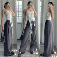 ✅ Quần tây xám túi chéo và corset trắng đan dây