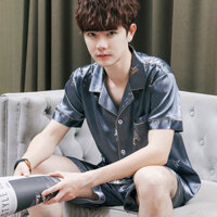 ( rẻ mà chất lượng) Bộ đồ ngủ cho nam, quần short ngắn tay mỏng bằng lụa băng mùa hè, đồ mặc ở nhà