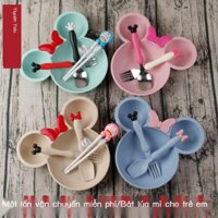 ( rẻ mà chất lượng)Bộ muỗng nĩa inox chống rơi Mickey bát bộ đồ ăn trẻ em bộ đồ ăn học tập đũa hoạt hình chia đĩa cho bé