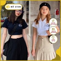 ⚡[ RẺ NHẤT ]⚡ Áo Croptop Nữ Cổ Trụ Thêu HOJI Dáng Ôm Ulzzang (Đen/Trắng) Mỡ Store