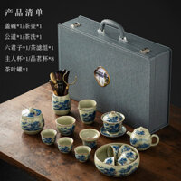 [ Rẻ Vô Địch] Ấm chén hoạ tiết phong thuỷ nguyên bộ - Kèm hộp quà