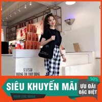 [ Rẻ Vô Địch ] Bộ áo cúc sau quần kẻ thô( ảnh+ video) thời trang format