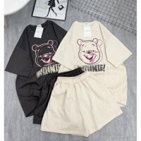 [ Rẻ Vô Địch ] Sét Bộ Đùi Nữ Form Rộng 3158 Cotton Khô In Hình Mặt Gấu WIN