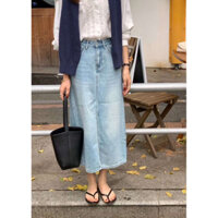[ Room90 ] Chân váy jean denim dài xẻ trước cạp cao 7581
