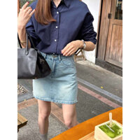 [ Room90 ] Chân váy jean denim chữ A ngắn cạp cao ( lót quần ) 7600