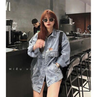 [ SALE ]Áo khoác jeans QC form dài tag da