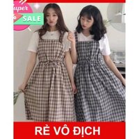 [ SALE GIẢM GIÁ ]Sét Váy Kẻ Caro rút dây eo(Set Váy Yếm)