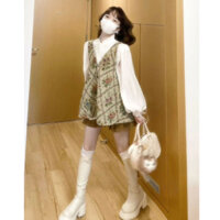 ( SALE LẺ SET)Set 3 Món Áo Sơ Mi, Áo Gile Hoa Vintage và Chân Váy Nữ Vintage Retro