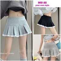 " SALE SALE " Chân Váy Xếp Ly Viền Trắng 2 Lớp Dày Dặn, Chân Váy Ngắn Dáng Xòe Tiểu Thư Viền Ren - MUHI