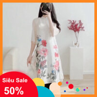 [ SALE SỐC ] Áo dài cách tân nữ diện tết Set áo dài cách tân hoa nổi 3D dáng dài Lụa Tơ Mềm Trắng s79 NA