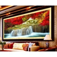 [ Sale sốc] Combo 2 bức tranh thêu chủ đề thác 3D (mùa thu may mắn)