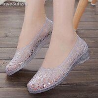 ◐ [SALE SỐC] Giày lỗ nữ 2021 mới mùa hè dép cao su nhựa rỗng pha lê Baotou mặc bên ngoài tổ chim bằng phẳng bãi biển ủng