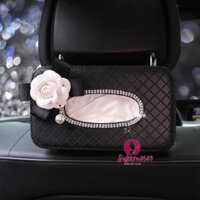 ( Sale Sốc ) Hộp Đựng Khăn Giấy Cài Lưng Ghế Ô Tô Gắn Hoa Chanel Sang Trọng .