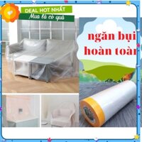 [ SALE SỐC] Màng bọc nilong đa năng che bụi nội thất, nilong che chắn phun sơn, có đầu keo dán cố định - Combo 10 cuộn