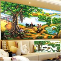 [ Sale sốc] Tranh đính đá làng quê tuyệt đẹp khổ lớn 2mx95cm