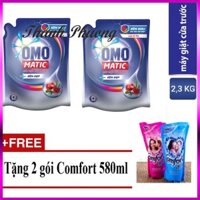 [ Sale99a ] Combo 2 Túi Omo Nước giặt Matic XANH cửa trước 2.3kg + Tặng 02 gói Comfort 580ml/gói sln