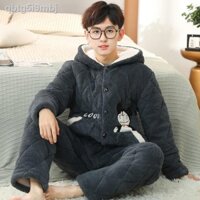 ℡ [SALE]Học sinh trung trẻ và cơ sở mùa đông áo khoác chần bông pyjama cậu bé cộng với nhung ấm san hô ba lớp dày dịch v