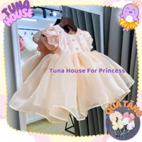 [𝐇𝐎̉𝐀 𝐓𝐎̂́𝐂][Sẵn 7-40kg] Váy đầm xoè công chúa thiết kế cho bé gái cam nude đính hạt bồng bềnh - Tuna House For Princess