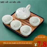 ( Sẵn) Ấm nhẹ sang trọng Nhật Bản ấm đất sét tím có 4 cốc Bộ trà Kung Fu nhanh cốc gốm khay trà nồi