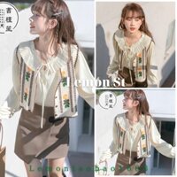 [ SẴN ] Áo Gile len móc thêu hoa, dài tay vintage Lemontaobao1688