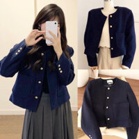 ( Sẵn) Áo khoác dạ nữ màu xanh than dài tay hàng 2 lớp, áo khoác dạ tweed nữ