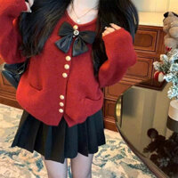 𝐁𝐞𝐚𝐫 𝐬𝐭𝐨𝐫𝐞 [SẴN] Áo cardigan đỏ nơ