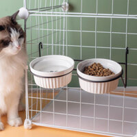 ( Sẵn) Bát treo lồng mèo miệng nghiêng, bát gốm chống va đập thức ăn cho mèo, bát treo cho chó uống